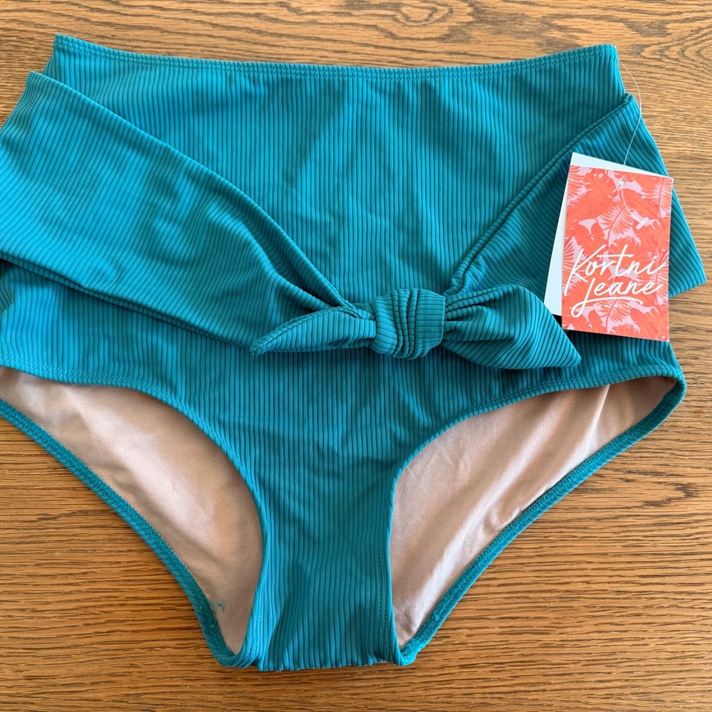 Teal High-Waisted Bikini Bottoms Kortni Jeane Mix & Match Size Medium